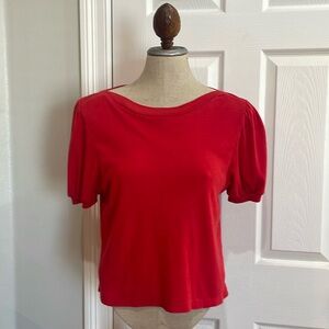 Vintage 90’s Gotham red short puffy sleeves top boat neck cotton women’s size M